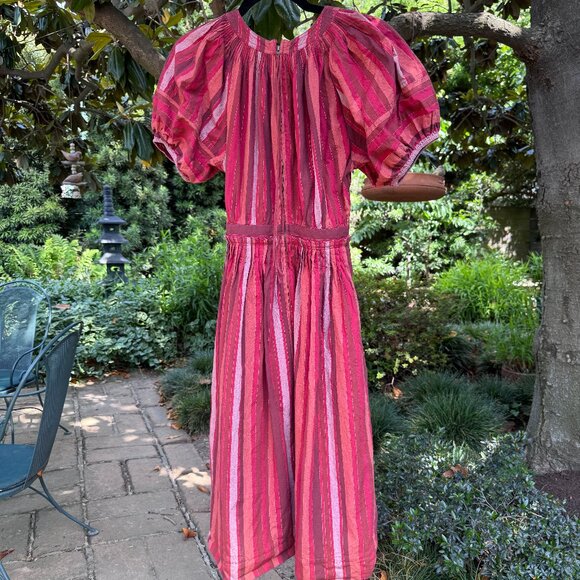 Ulla Johnson red Abigail Puff-Sleeve Midi Dress 0 - Picture 1 of 11